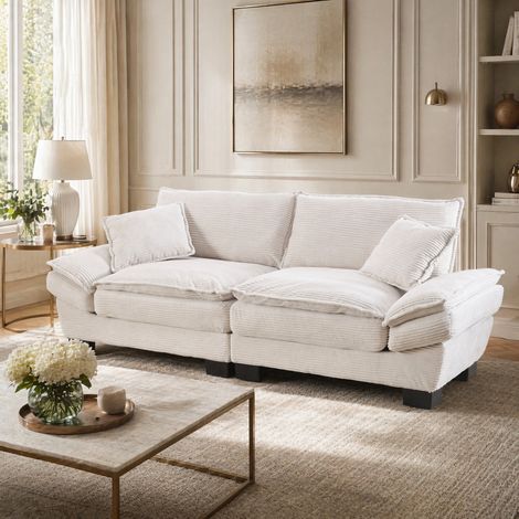 Canape 2 places velours beige assise profonde OKMYHOME (1/5)