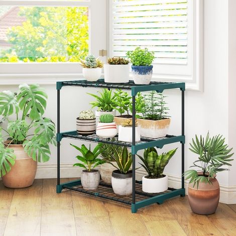 Porte-plantes 3 niveaux en acier, 72 cm, vert foncé HAVRYA (1/5)