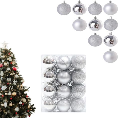Lot de 24 mini boules de Noël argentées - Décoration de Noël en plastique - Petites boules de Noël en plastique (1/5)