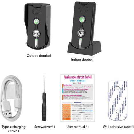 Sonnette sans fil rechargeable longue portée (1000 m) pour la maison et le bureau. Communication bidirectionnelle en temps réel. 3 niveaux de volume. Sonnette électronique étanche. (1/5)