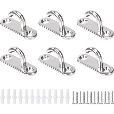 BRAVIX Crochets de Plafond M5 Crochets Ouverts Ovales Inox Murale Suspension Ancre de Plaque Œil pour Suspendre Plante Ventilateur Hamac Moustiquaire Lanterne (6pcs) (1/5)