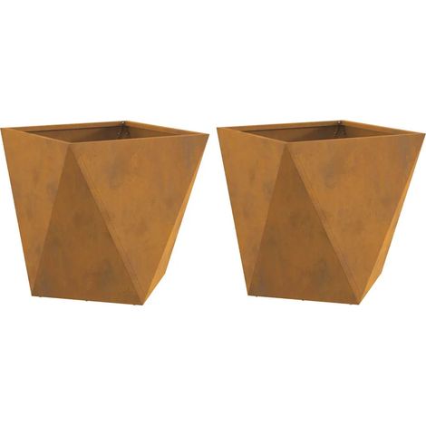 Lot de 2 jardinières carrées 40 x 40 x 40 cm idéal extérieur chic ambiance moderne en acier rouillé (1/5)