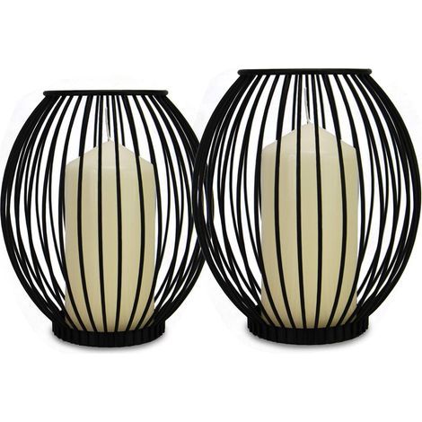 Bougeoirs Cage - Lot de 2 Petites et Grandes lanternes à Bougie Pilier Porte-Cage à Oiseaux pour Bougies Décor de bougeoir en Fer Noir M&W (1/5)