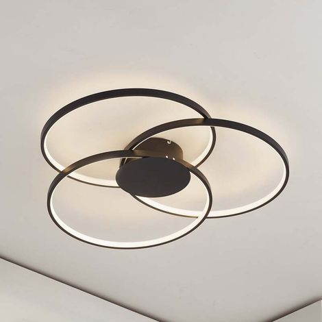 [GEBRAUCHT] B-Ware Lindby Deckenleuchte Lampe Riley LED dimmbar schwarz Holzoptik 3000K 76x73cm (1/2)