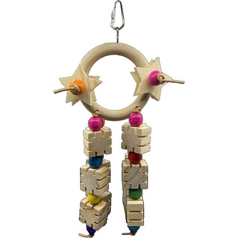 Jouet à mâcher pour perroquet, blocs de bois, perles de bois colorées avec crochet de suspension en métal