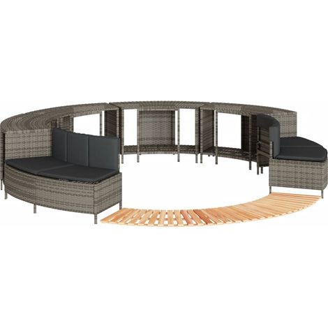Whirlpool-Umrandung Grau Poly Rattan und Massivholz Akazie