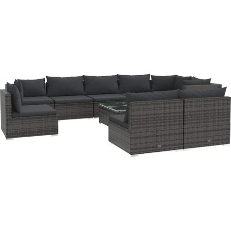 Maison Exclusive - Set Divani da Giardino 10 pz con Cuscini in Polyrattan Grigio (1/5)