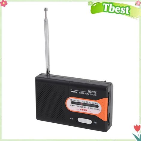 Tbest radio à transistor avec haut-parleur Radio Portable AM FM à Transistor de poche à piles avec video autoradio Noir et Orange (1/5)