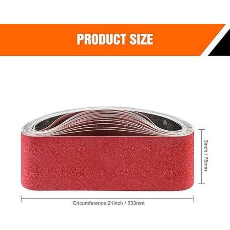 L&H-Cfcahl – Bande abrasive 75 x 533 mm – Lot de 15 bandes – Assortiment grains 60/80/120/180/240 – Pour ponceuses à bande – Revêtement anti-colmatage