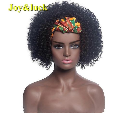 Perruque synthétique courte afro frisée avec bandeau, cheveux crépus bouclés pour femmes noires, boucles volumineuses, turban africain.