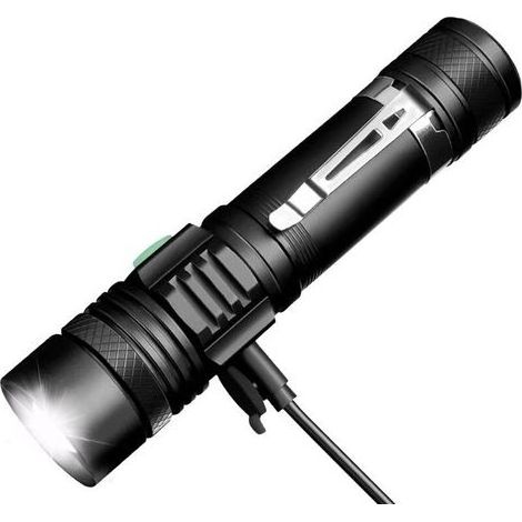 Lampe Torche LED Rechargeable USB, Lampe de Poche Puissante 600LM Etanche Zoomable, 4 Modes Intensité Ajustable pour Ménage, Le Camping, La Randonnée, D'urgence (Batterie Incluse) (1/5)
