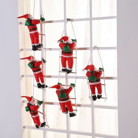 Ornement De Noël - Père Noël Sur Échelle - Décoration En Peluche Et Pvc - Pour Arbre À Noël Fenêtre Escalier - 1 Pièce (1/5)