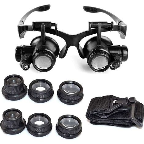 Vente chaude-Loupe Serre Tête Loupe Frontale Lunettes grossissantes Allumage LED Grossissements de 10x, 15x, 20x et 25x,de (1/5)