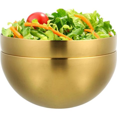 Lot de 2 saladiers en acier inoxydable pour fruits et légumes-15.00X15.00X7.20CM-Golden (1/3)