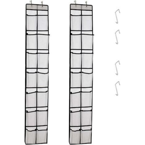 Étagère de rangement pour chaussures de porte, étagère suspendue pour rangement de chaussures, 14 sacs en filet avec 4 crochets, 2 paquet, blanc (1/4)