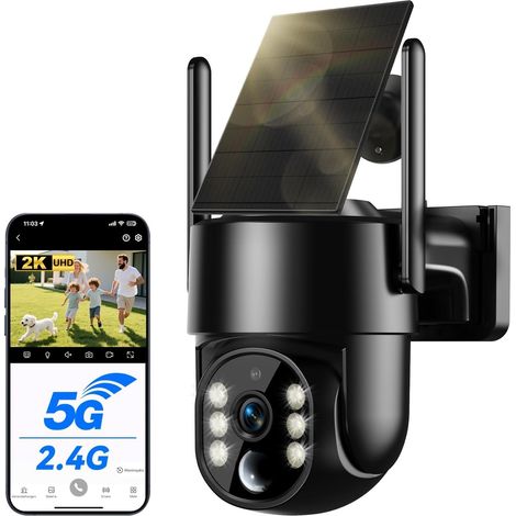 Camera Surveillance WiFi Exterieure sans Fil Solaire 2.5K 4MP avec Panneau Solaire 5W, 2K QHD, Batterie 8000mAh, 2.4G et 5GHz Wi-FI, 360° PTZ Suivi Automatique, IP66, PIR Détection (1/5)