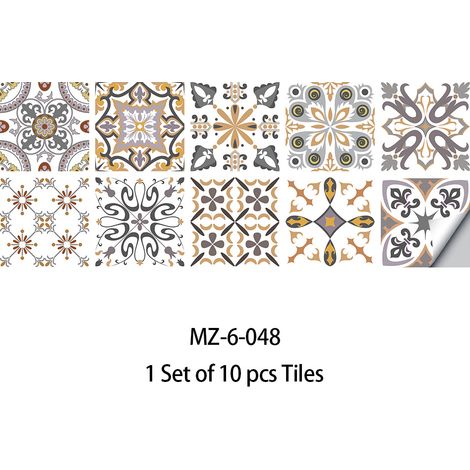 Lntyq 10 Pcs Autocollants Carrelage Adhesif Mural Stickers Carreaux de Mosaïque Imperméable PVC Auto-adhésif Décoration Maroc Style Simple Carreaux Autocollants, Bricolage Stickers Muraux (20x20cm) (1/4)