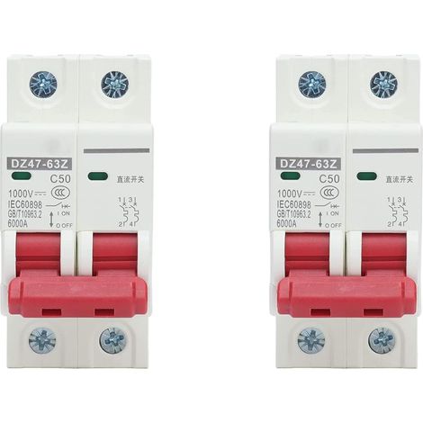2 Pièces Disjoncteur Miniature 1000V DC 2P 50A Din Rail Mount Protection Contre Les Surcharges à Domicile Interrupteur D'air pour Lignes de Distribution D'éclairage Résidentiel Système PV Solaire (1/5)