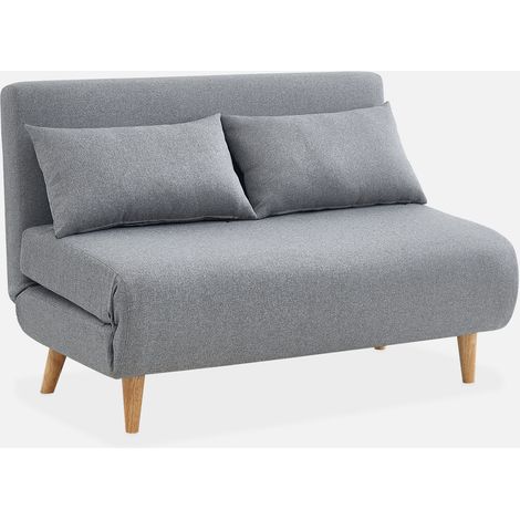 Divano letto in tessuto con gambe in legno, 2 posti (1/5)
