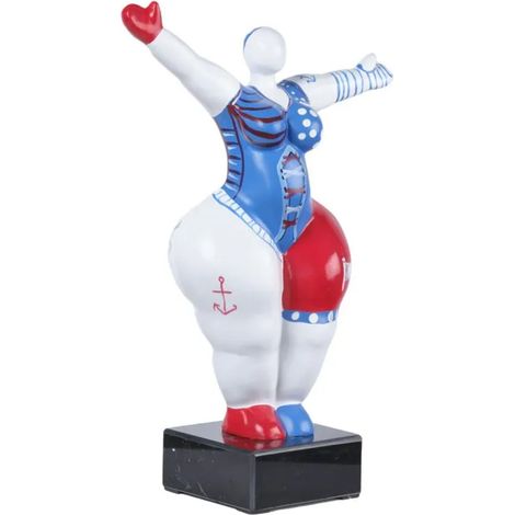 Statue femme bras levés avec motifs bleu et rouge H34 cm - LADY PIRATE