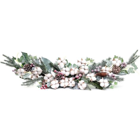 95cm Christmas Garland with Cotton, Red Berries, Pine Cones and Mixed Tips