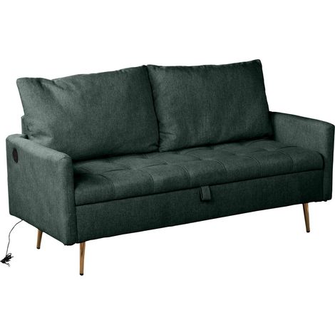 MEUBLES COSY Divano in tessuto a 2 posti con porte USB e spazio di archiviazione per soggiorno, appartamento, struttura in legno massello, gambe in metallo, verde (1/5)