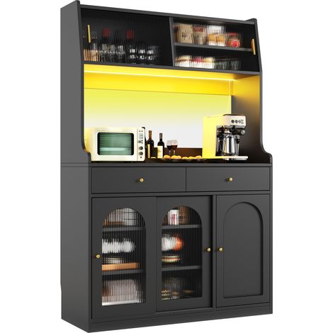 CHICFURN Aparador alto 120x40x180 cm negro de MDF y aglomerado con LED y 2 cajones (1/5)