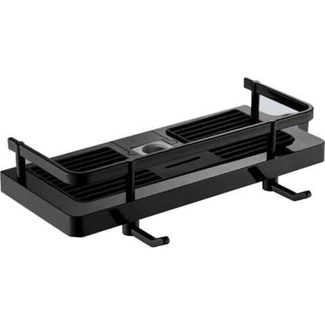 Étagère de douche Organisateur de salle de bain, sans perçage, étagère de rangement de salle de bain, support de barre de douche multifonction, barres rondes, sanitaire (noir) (1/5)