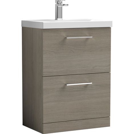 Nuie Arno Solace Oak Woodgrain 600mm 2 Drawer Vanity Unit and Thin Edge Ceramic Basin - ARN2533D (1/5)
