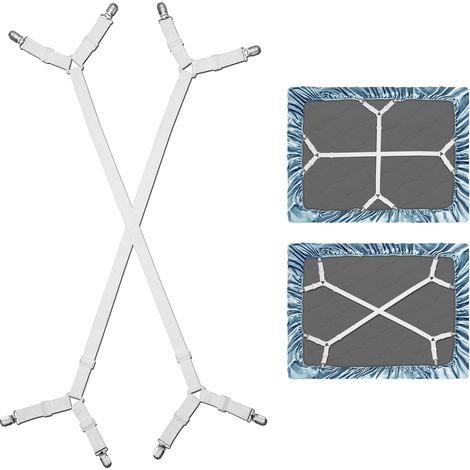 Sangles de Maintien pour Draps - 2 Pièces - Élastique et Métal - Réglable 80 à 260 cm - Pour Lit Matelas Canapé - Blanc (1/5)