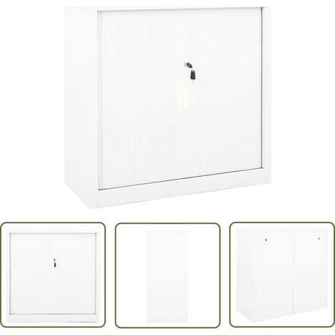 The Living Store Armoire à portes coulissantes Blanc 90x40x90 cm Acier - Armoire À Portes Coulissantes - Meuble De Rangement - Armoire Blanche - Armoire Métallique - Rangement Salle De Séjour (1/5)