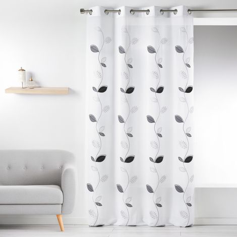 Voilage en Etamine Brodée "Feuille Design" Blanc 140x240 cm