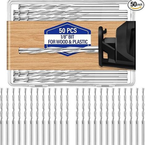 Ensemble de 50 Forets Hélicoïdaux Gauches pour Bois, Mèches à Trois Arêtes avec Revêtement Diamant Blanc, Outil d'Ouverture 1/8 Pouces (1/3)