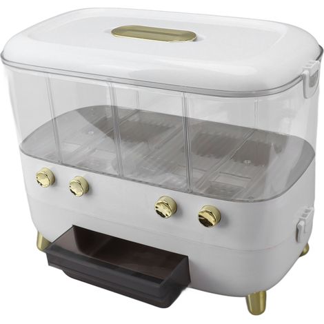 Distributeur de riz, seau à grains hermétique multigrains, boîte de rangement transparente pour riz à 4 compartiments, blanc (1/5)