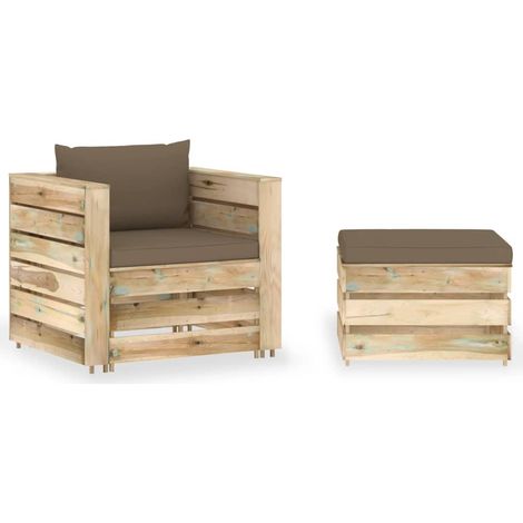 2-tlg. Garten-Lounge-Set mit Kissen Grün Imprägniertes Holz
