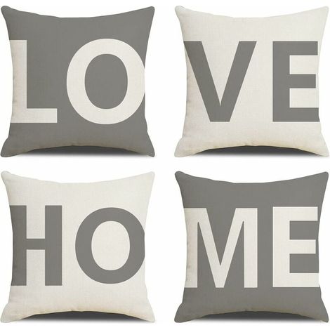 Housse De Coussin Lot de 4 45 x 45cm Love Home Coton et Lin Décoratif Taie d'oreiller pour Lit Voiture De La Maison Salon Chambre pour Canapé Chambre Jardin-LIAIKI (1/5)