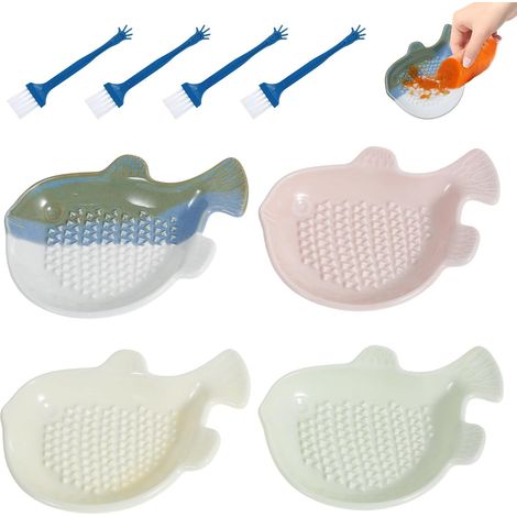 Éplucheur à ail 4 pièces, éplucheur à gingembre en céramique en forme de poisson, coupelle à ail, râpe multifonctionnelle, compatible lave-vaisselle pour couper le chocolat et le fromage (1/5)