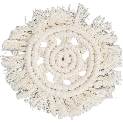 4 Dessous de Verre Ronds en Coton Tressé Anti-Chaleur avec Franges pour Tasse à Café, Pot et Bol - Blanc (1/5)