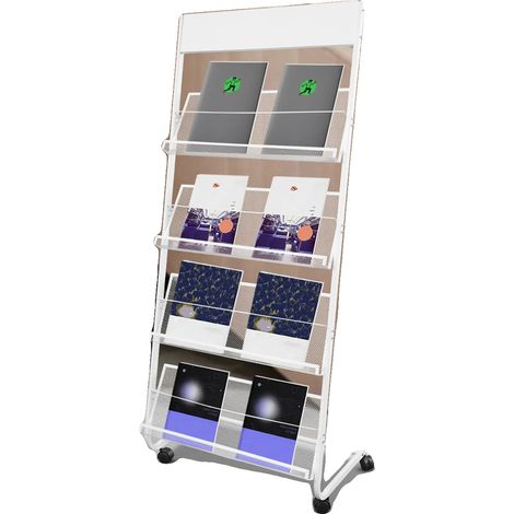 Portariviste in acciaio laminato a freddo, 63 x 36 x 148 cm, 4 ripiani, portata massima 6 kg per ripiano, autoportante. (1/5)