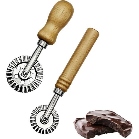 2 Pièces Coupe Pâte, Rouleau Dentelé Zinc et Bois, Accessoire Pâtisserie Pizza