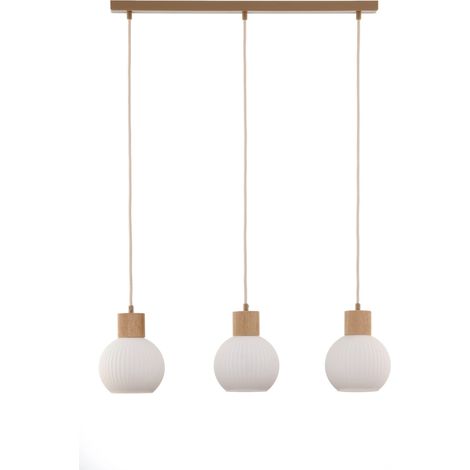 Suspension scandinave 3xE27 blanche et bois, sphères rainurées ALBA Sigma Lighting IP20 (1/5)