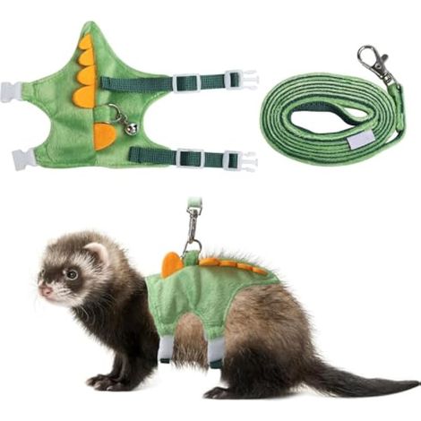 Harnais pour Furet, Laisse Réglables pour Lapins, Gilet de Poitrine Réglable Court en Peluche avec Laisse et Clochette pour Cochon d'Inde, Petit Animal de Compagnie, Écureuils, Lapins (1/5)