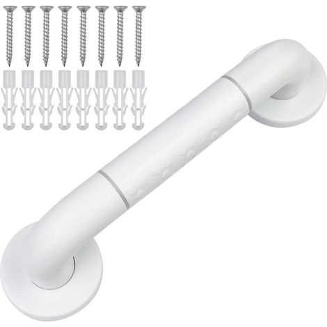 WC-Haltegriff, Bad-Haltegriffe mit rutschfester Oberfläche, Edelstahlgriff, Duschstütze mit Leuchtringen – mit Abdeckflansch, 30 cm