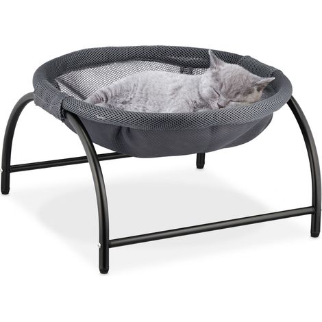Relaxdays Cat Hammock, Raised Standing Lounger, Elevated Hanging Chair, HxWxD: 25 x 44 x 42 cm, Pet Bed, Dark Grey/Black (1/5)