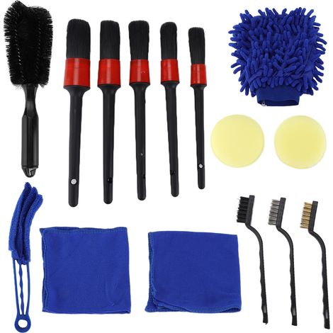 Kit de 15 brosses de dépoussiérage pour le nettoyage intérieur et extérieur de votre voiture : roues, tableau de bord, grilles d'aération (1/5)