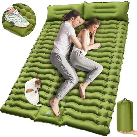 Matelas de camping double avec pompe à pied intégrée et oreillers, épais, gonflable, portable pour 2 personnes. (1/5)