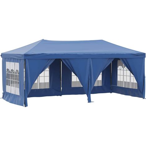 Tente de réception pliable avec parois Bleu 3x6 m