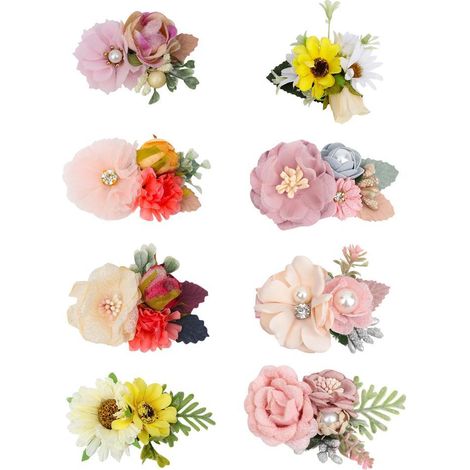 Ensemble de 8 bandeaux à fleurs artificielles de style féerique et naturel, polyvalents et adaptés à un usage quotidien, aux spectacles et comme barrettes décoratives. 8 couleurs, taille unique. (1/2)