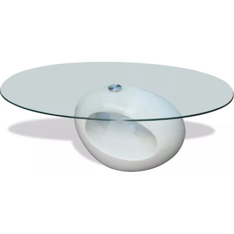 Table basse ovale verre trempé et fibre de verre blanc brillant Ben (1/5)