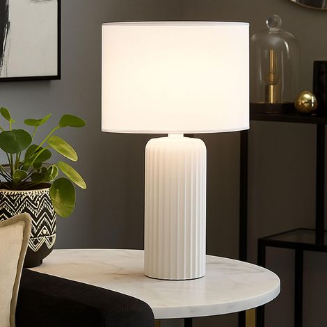 Lampe de table avec pied en céramique et abat-jour en tissu blanc 1 ampoule E27 non incluse (1/5)